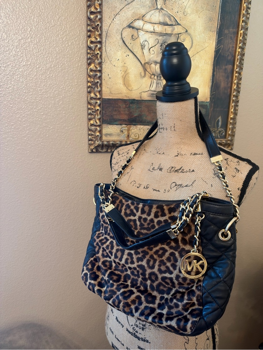 Michael Kors Leopard-Print Shoulder Bag with Gold Chain Accents